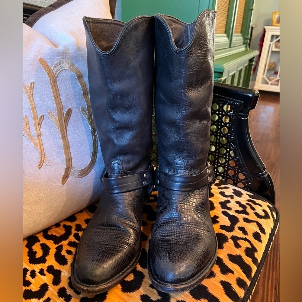 GOLDEN GOOSE Black Leather Boots Motorcycle Cowboy Boots Made in Italy - Picture 3 of 14